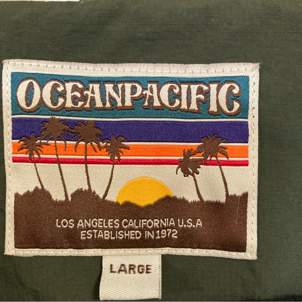 Ocean Pacific Men’s Windbreaker Jacket Green with Stand-Up Collar Hooded Sz L - Picture 9 of 16